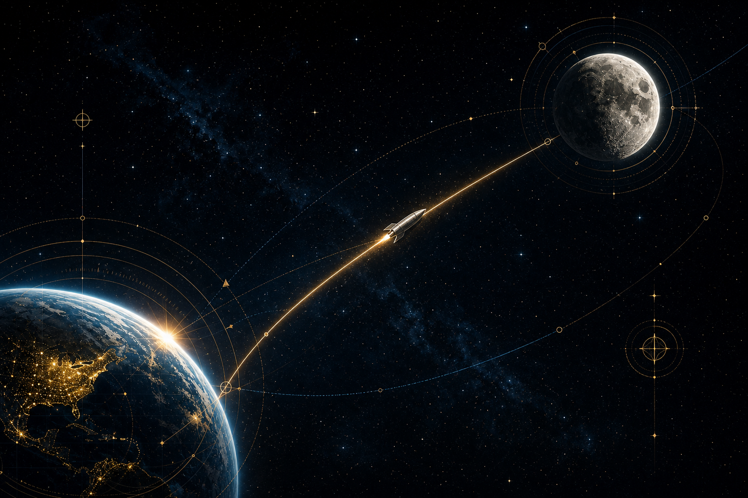 Cate-1 orbital route from Earth toward the Moon